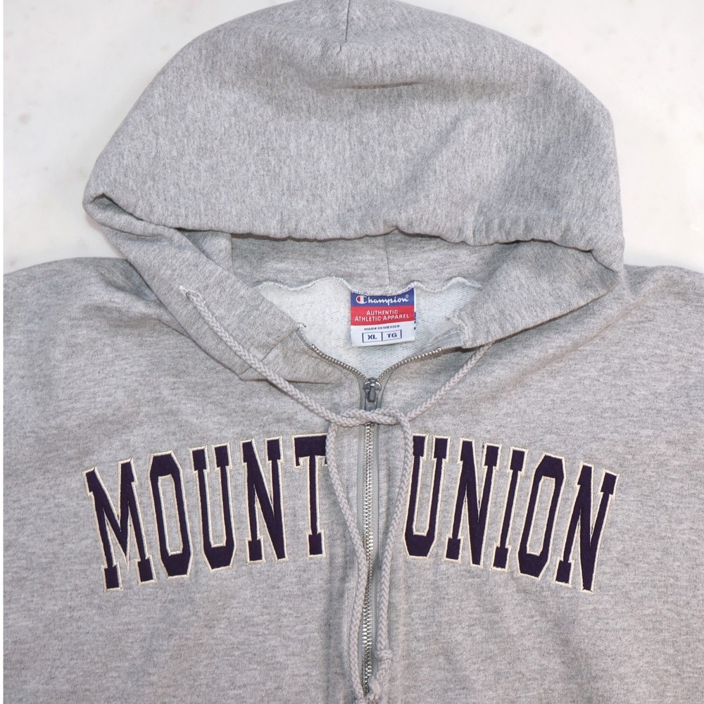 Champion Mount Union Full Zip Hoodie Mens XL Gray Authentic Athletic Apparel